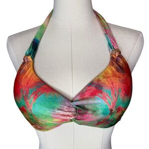 Becca Rebecca Virtue Bikini Top Small Halter Tropical Print